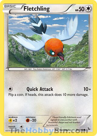 Fletchling #86/106 Common - Flashfire Pokemon card