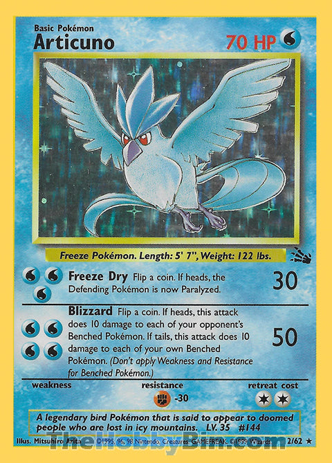 Articuno Fossil Unlimited  Holo Rare #2/62