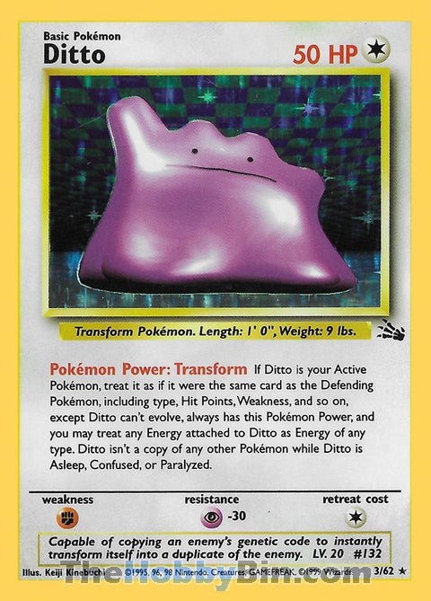Ditto #3/62 Holo Rare - Fossil Pokemon card