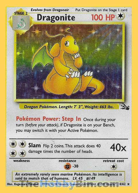 Dragonite #4/62 Holo Rare - Fossil Pokemon card