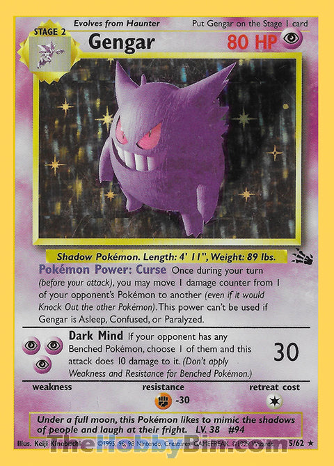 Gengar #5/62 Holo Rare - Fossil Pokemon card