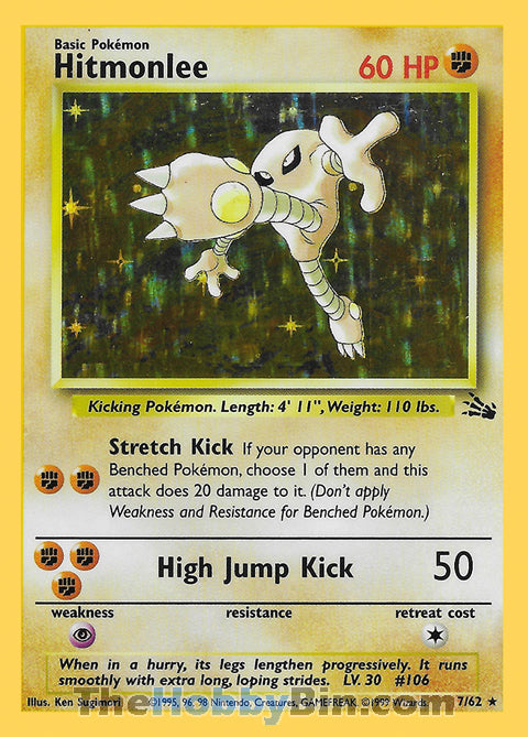 Hitmonlee #7/62 Holo Rare - Fossil Pokemon card