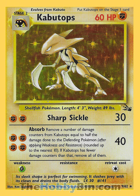 Kabutops #9/62 Holo Rare - Fossil Pokemon card
