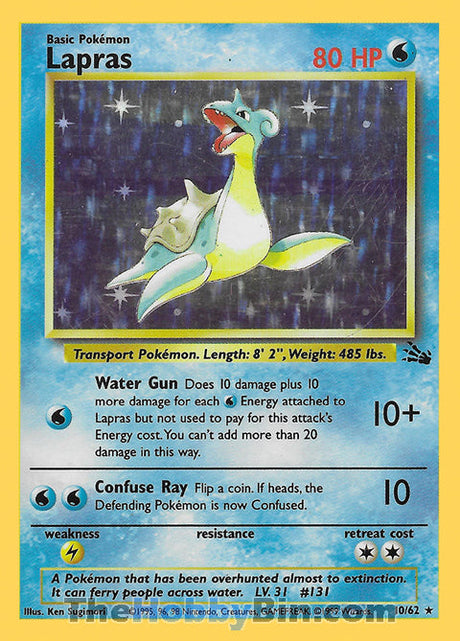 Lapras Fossil Unlimited  Holo Rare #10/62