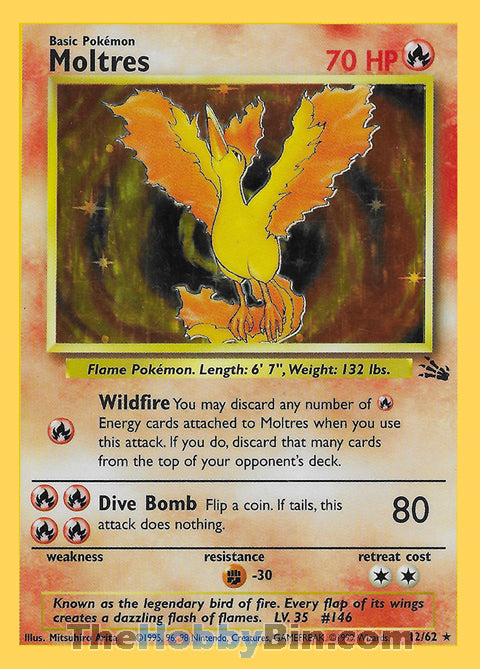 Moltres #12/62 Holo Rare - Fossil Pokemon card