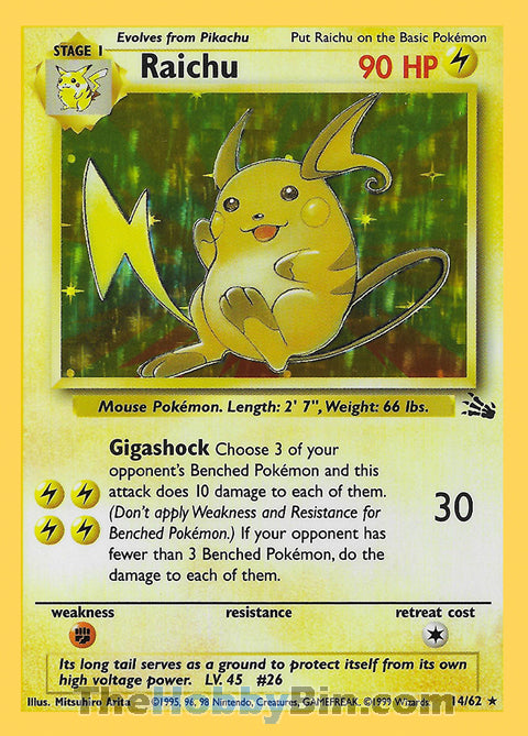 Raichu #14/62 Holo Rare - Fossil Pokemon card