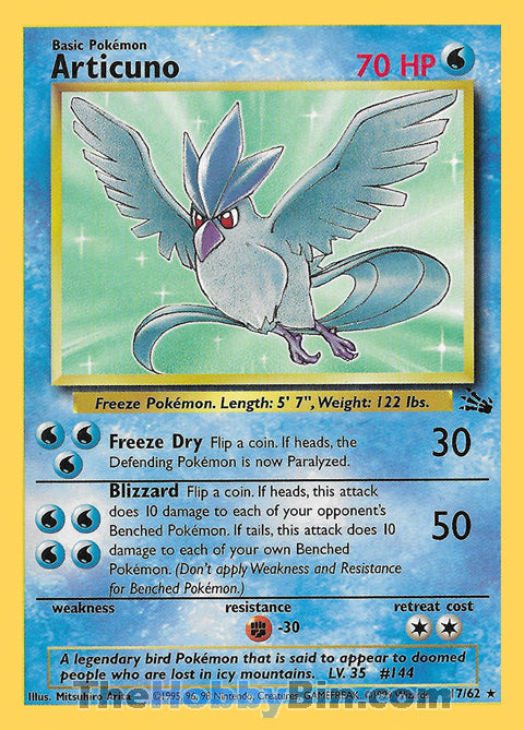 Articuno Fossil Unlimited  Rare #17/62