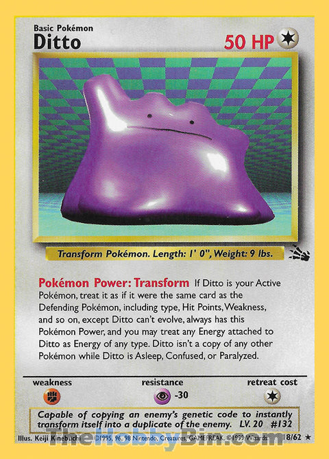 Ditto #18/62 Rare - Fossil Pokemon card