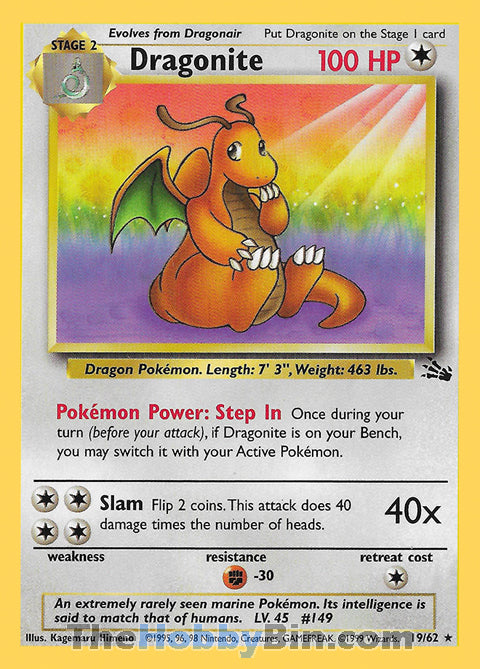 Dragonite #19/62 Rare - Fossil Pokemon card