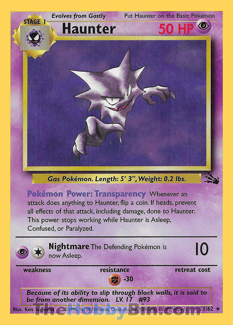 Haunter #21/62 Rare - Fossil Pokemon card