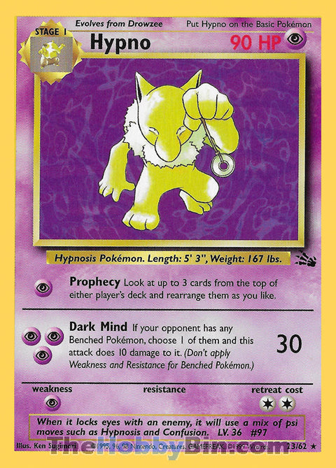 Hypno #23/62 Rare - Fossil Pokemon card