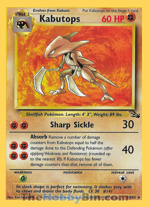 Kabutops #24/62 Rare - Fossil Pokemon card