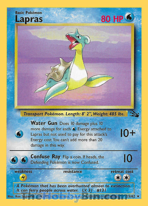Lapras #25/62 Rare - Fossil Pokemon card