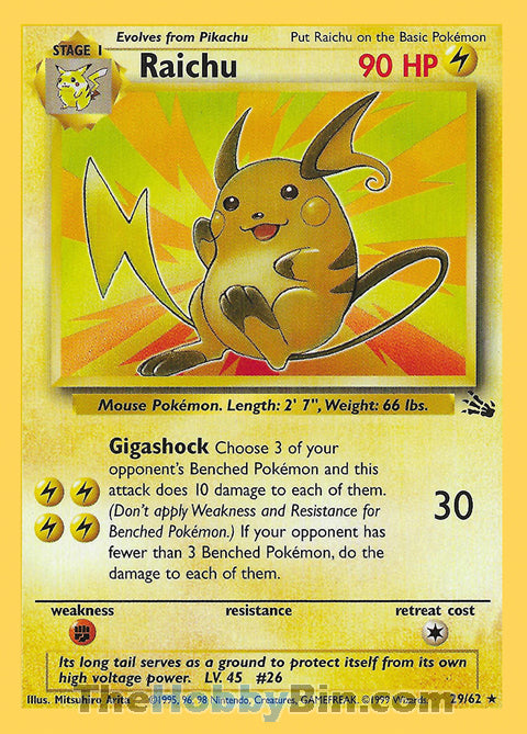 Raichu #29/62 Rare - Fossil Pokemon card
