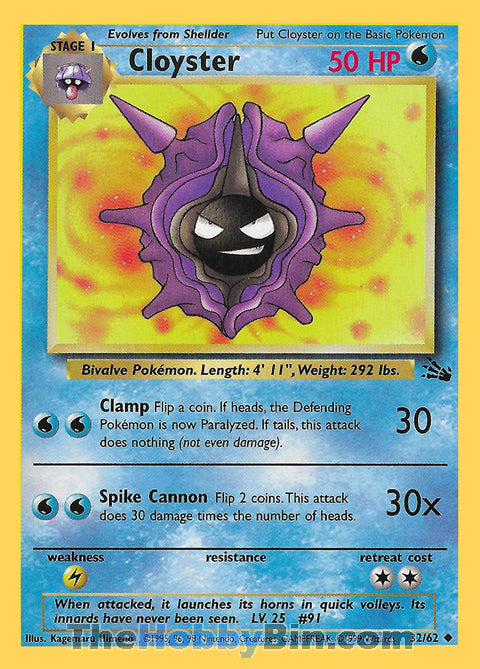 Cloyster #32/62 Uncommon - Fossil Pokemon card