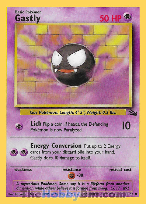 Gastly #33/62 Uncommon - Fossil Pokemon card