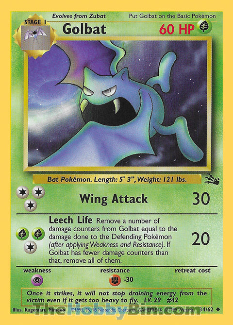 Golbat #34/62 Uncommon - Fossil Pokemon card