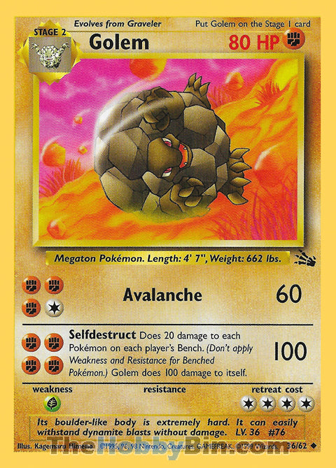 Golem #36/62 Uncommon - Fossil Pokemon card