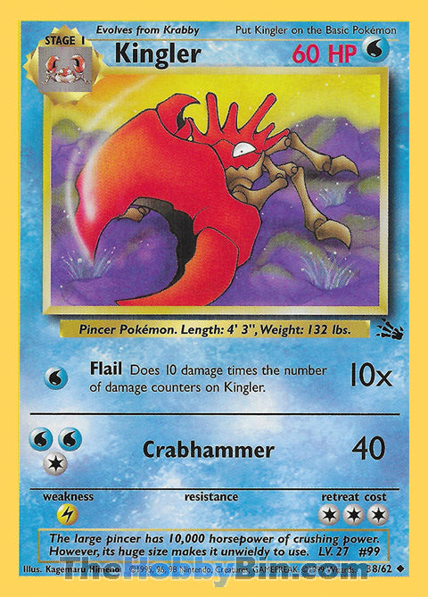 Kingler #38/62 Uncommon - Fossil Pokemon card