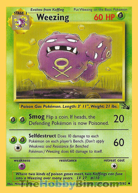 Weezing #45/62 Uncommon - Fossil Pokemon card