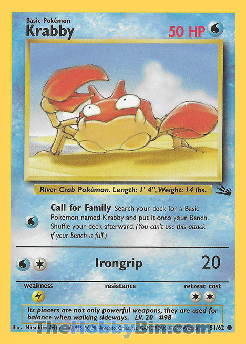 Krabby #51/62 Common - Fossil Pokemon card