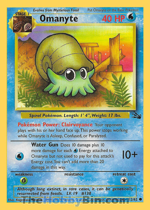 Omanyte #52/62 Common - Fossil Pokemon card