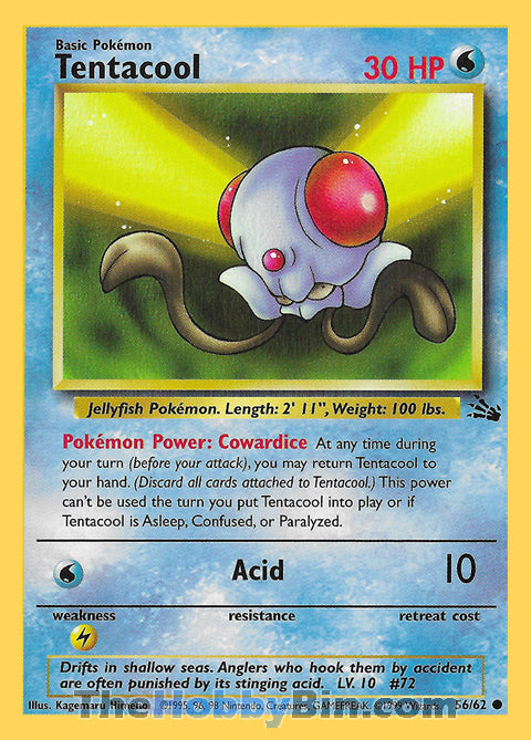 Tentacool #56/62 Common - Fossil Pokemon card
