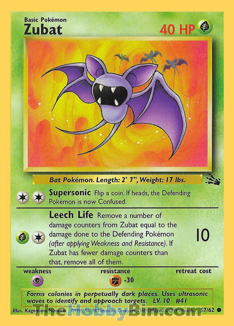 Zubat #57/62 Common - Fossil Pokemon card