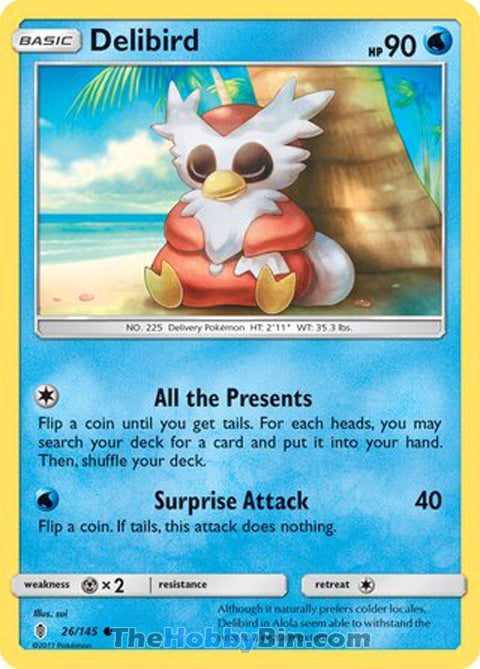 Delibird #26/145 Common - Guardians Rising Pokemon card