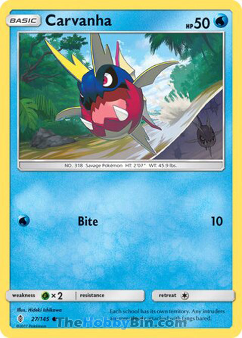 Carvanha #27/145 Common - Guardians Rising Pokemon card