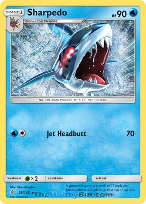 Sharpedo #28/145 Rare - Guardians Rising Pokemon card