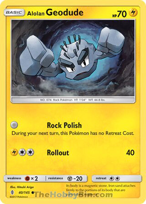 Alolan Geodude #40/145 Common - Guardians Rising Pokemon card