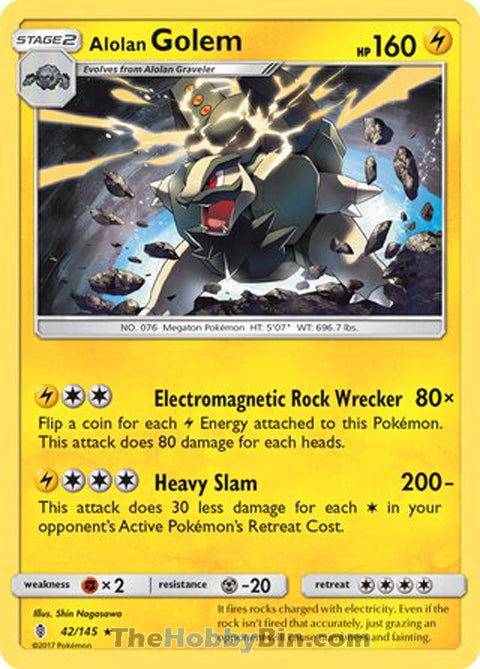 Alolan Golem #42/145 Holo Rare - Guardians Rising Pokemon card
