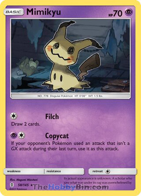 Mimikyu #58/145 Holo Rare - Guardians Rising Pokemon card