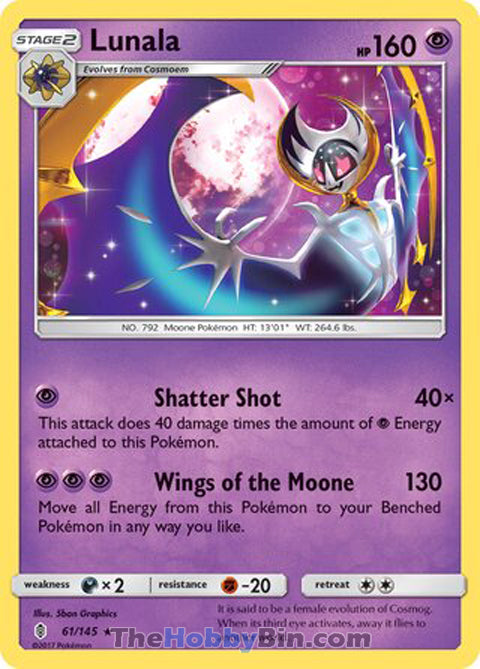 Lunala #61/145 Rare - Guardians Rising Pokemon card