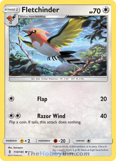 Fletchinder #110/145 Uncommon - Guardians Rising Pokemon card