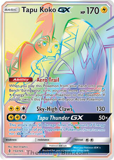 Tapu Koko GX #153/145 Secret Rare - Guardians Rising Pokemon card