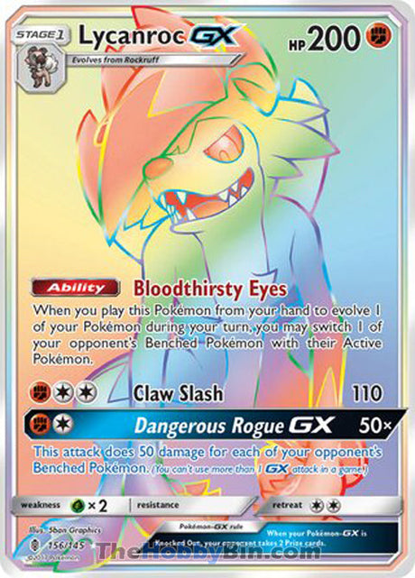 Lycanroc GX Guardians Rising Secret Rare #156/145