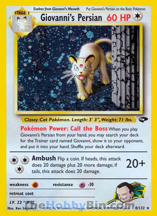 Giovanni's Persian #8/132 Holo Rare - Gym Challenge Pokemon card