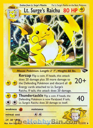 0011 Lt. Surge's Raichu Holo Rare Gym Challenge