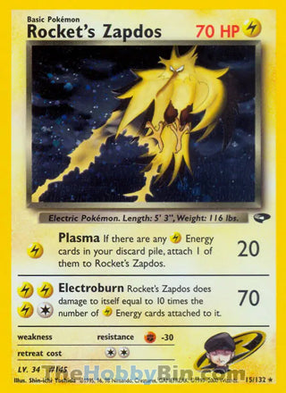 Rocket's Zapdos #15/132 Holo Rare - Gym Challenge Pokemon card