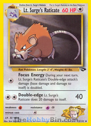0053 Lt. Surge's Raticate Uncommon Gym Challenge