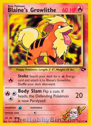 Blaine's Growlithe #62/132 Common - Gym Challenge Pokemon card