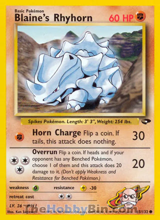 Blaine's Rhyhorn #65/132 Common - Gym Challenge Pokemon card
