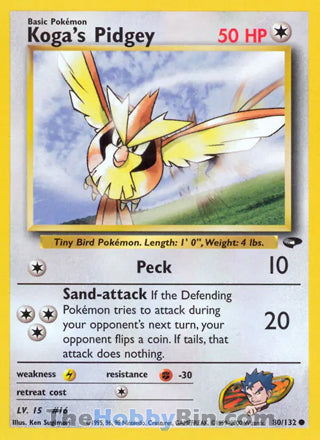Koga's Pidgey #80/132 Common - Gym Challenge Pokemon card