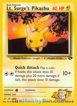 Lt. Surge's Pikachu #84/132 Common - Gym Challenge Pokemon card