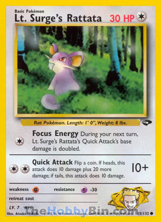 Lt. Surge's Rattata #85/132 Common - Gym Challenge Pokemon card