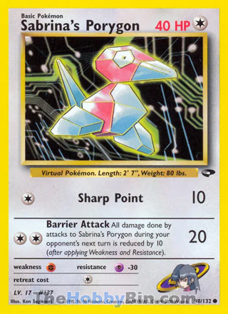 Sabrina's Porygon #98/132 Common - Gym Challenge Pokemon card