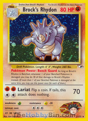 0002 Brock's Rhydon Holo Rare Gym Heroes