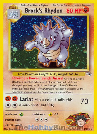 Brock's Rhydon #2/132 Holo Rare - Gym Heroes Pokemon card